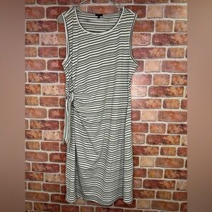 Cotton Striped faux wrap Side Tie green sleeveless Midi Shift Dress  2x petite